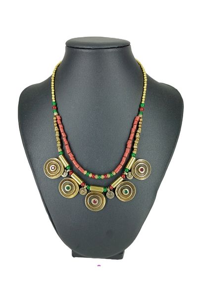 azra takı tasarım Handmade Coral; authentic, Bohemian, Ethnic Short, red, green, antique, Women's, necklace