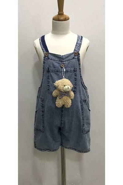 Çikoby Unisex Kids Bear Jeans Shorts Salopette