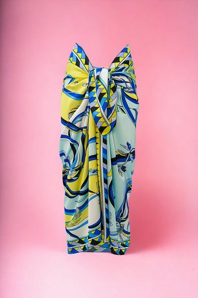 pistore Rochie de plajă pentru femei, cu model de valuri, albastru de apă, galben, satin lung, sezon nou
