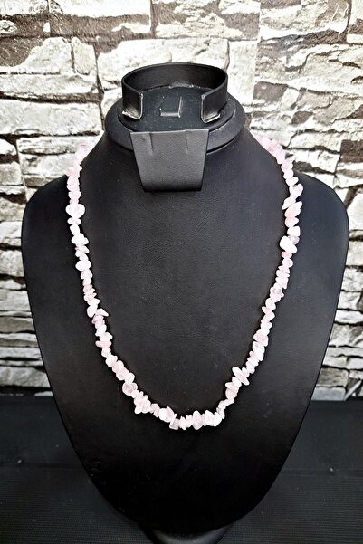 Kusakli Pembe Kuvars Kırık Doğaltaş Kolye