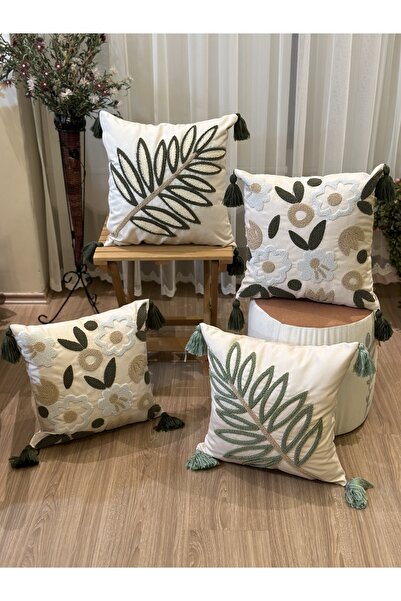 BUGİ HOME COLLECTİON PACHET DE 4 CAZĂ DECORATIVĂ KIRLENT BRODATĂ CU PUNCH BRO...