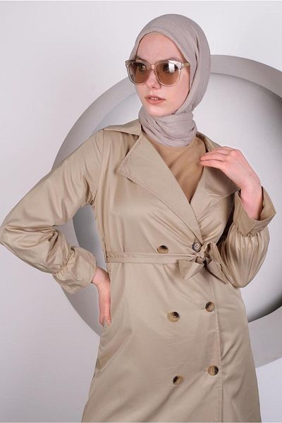 TRENDTESETTÜR Γυναικεία καμπαρντίνα με μπεζ λαβή με ζώνη T 4131