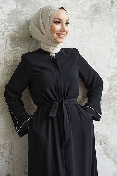 InStyle Salvia Casual Sleeve Piping με σχέδιο Abaya - Μαύρο