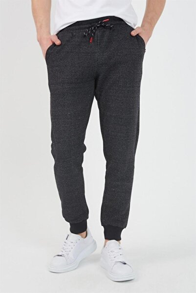 mmetalic Ανδρικό παντελόνι φούτερ με μαύρο φλις Inside Slim Fit Elastic Leg J...