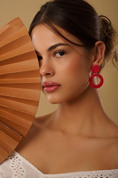 Gizy Store Kadın Polimer Kil Kırmızı Yuvarlak Küpe El Yapımı Ultra Hafif