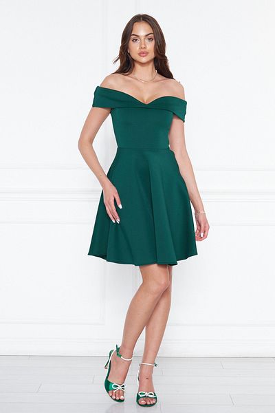 NO48 Μίνι φουσκωτό φόρεμα με λαιμόκοψη Emerald Sweetheart με ελαστικό ύφασμα κατάδυσης