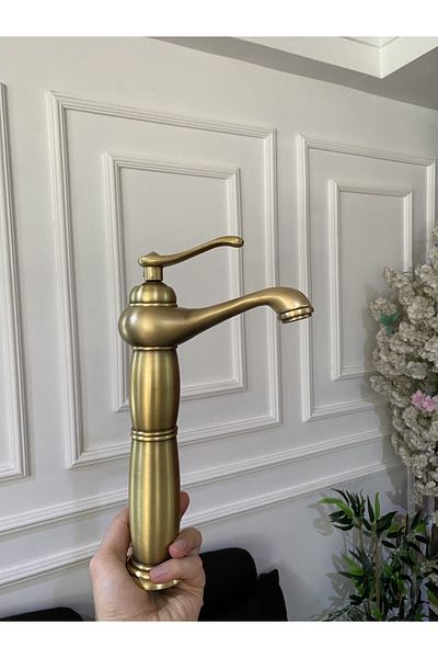İSAOĞLU YAPI Vessel Sink Faucet Antique Gold Sink Faucet Country Design Matte Antique Gold Vessel Sink