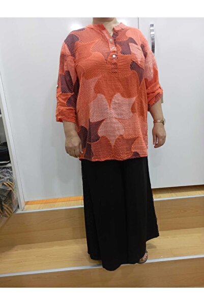 NUR TEKSTİL kadın turuncu italyan keten kumaş %100 pamuk şile bezi önden üç d...