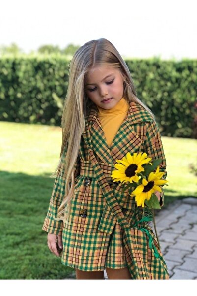 Bisahane Girl's Coat Pants Badi Belt and Bag Set