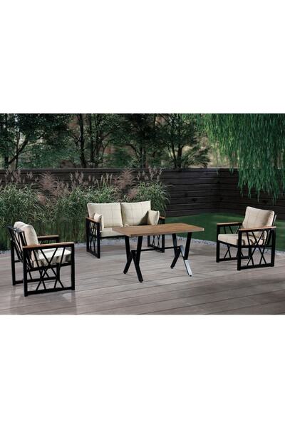 Tu Tienda AÇELYA 2+1+1+MASA(70*120) BAHÇE BALKON MUTFAK TAKIMI,SİYAH METAL/KR...