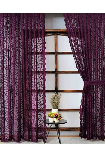 Genel Markalar Tül Fon Perde Iki Kanat Mürdüm Bagcıklı Sarmaşık