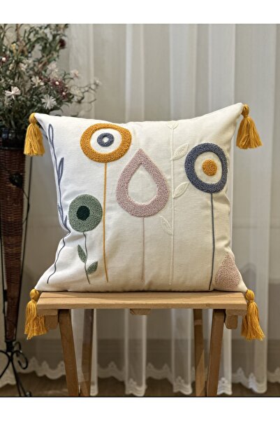 Ottoson Tekli Premium Punch Işlemeli Nakışlı Dal Çiçek Temalı Kırlent Kılıfı