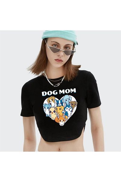 Touz Μαύρο Crop Blunt Blunt Dog Mom τυπωμένο