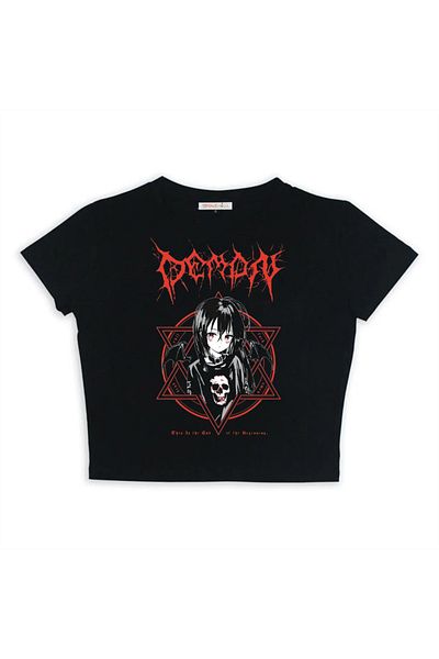 Touz LAGOM FASHION Gothic Girl Printed Black Crop