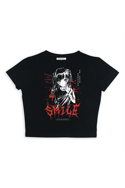 Touz Gothic Girl Smile εμπριμέ μαύρο Crop Top