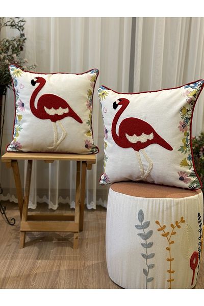 BUGİ HOME COLLECTİON 2-Piece Ribbed Swan Decorative PUNCH EMBROIDERED EMBROIDERED CIRLENT CASE