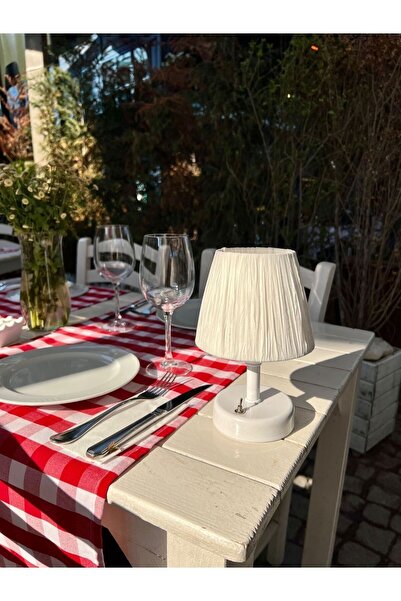 Maison Avf Rafya & Hasır Masa Üstü Led Kablosuz Pilli Abajur Alt Beyaz-Üst Be...