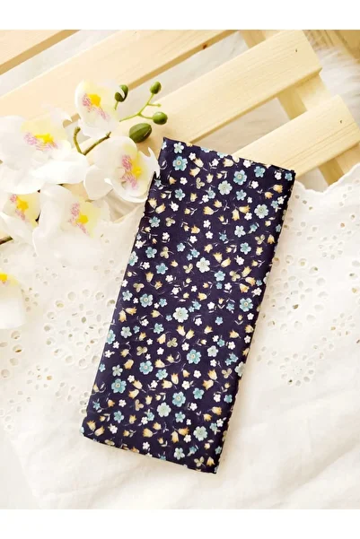 ilmekhobievi Poplin Fabric Tulip Pattern Navy Blue Background 100% 50X170 cm (1 Piece)