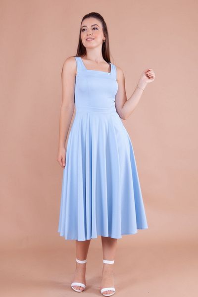 NO48 Μίντι φόρεμα Baby Blue τετράγωνο γιακά με χοντρό λουράκι