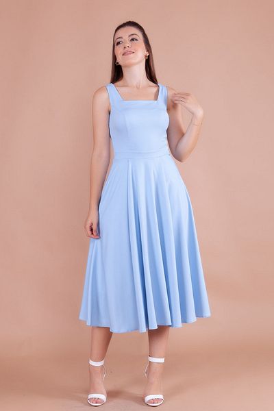 NO48 Μίντι φόρεμα Baby Blue τετράγωνο γιακά με χοντρό λουράκι