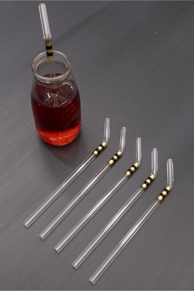 Milea 6-Piece Black Gold Detailed Glass Pipette Set with Handle - Heat Resistant Borosilicate Glass