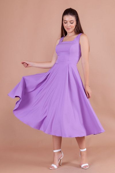 NO48 Lilac Square Collar Thick Strap Midi Dress
