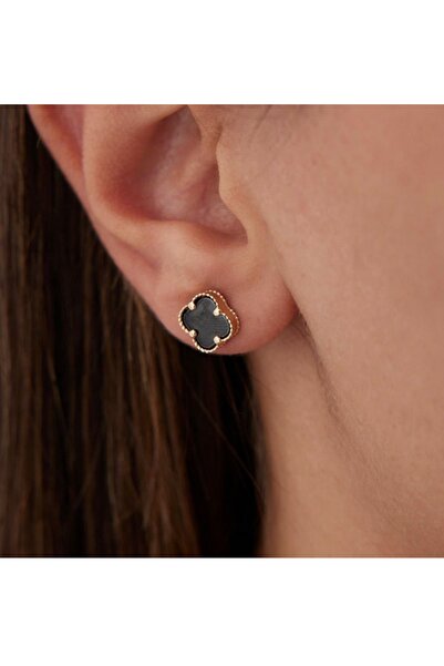 Jadenne Van Cleef Model 14 Ayar Altın Kaplama Çelik Sedefli Küpe 2 Yıl Garant...