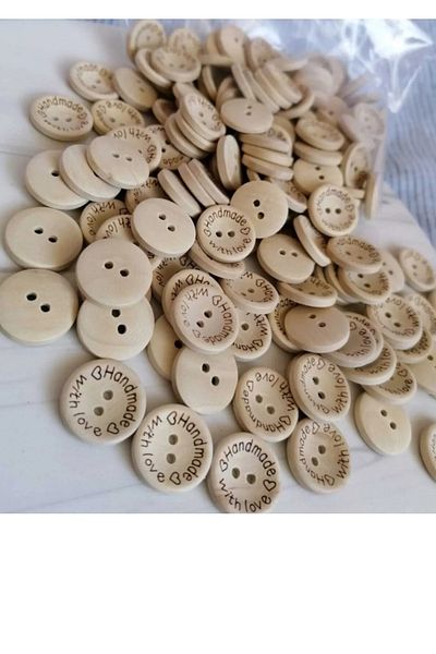 HOBİKİDS , Wooden Handmade Button, 2 cm (20 mm)