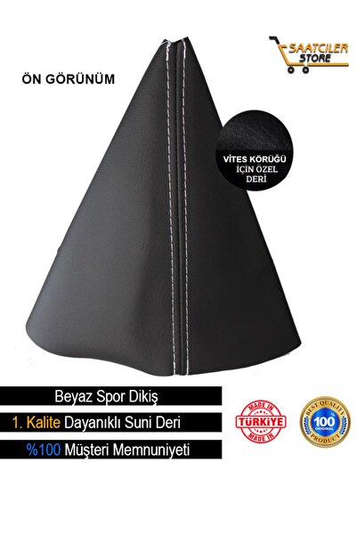 NURYAK Hyundai Accent Admire 2002-2006 Compatible Black Leather Special Design White Sports Stitching Gear Shift Gaiter