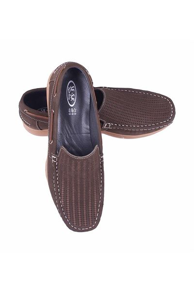 MocGrande Мъжки мокасини от естествена кожа от набук 15200 KHAKI