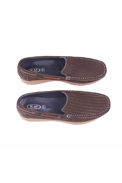 MocGrande Мъжки мокасини от естествена кожа от набук 15200 KHAKI