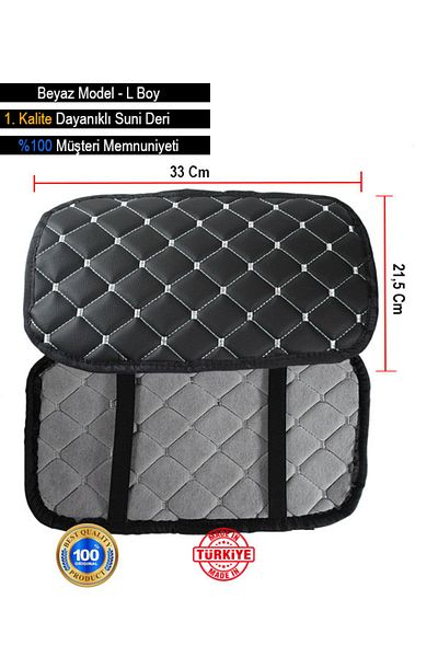 NURYAK Case Cover for Hyundai I30 2012-2017 Leather Auto Armrest - White Embroidery with Capitone Sponge