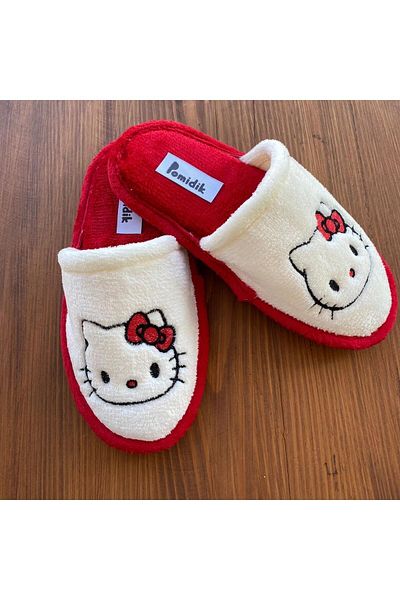 Pomidik Women's Closed Front Cat Slippers Red