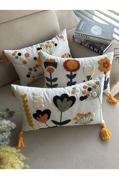 en gözde home Punch Embroidered 3 Pieces Throw Pillow Cover