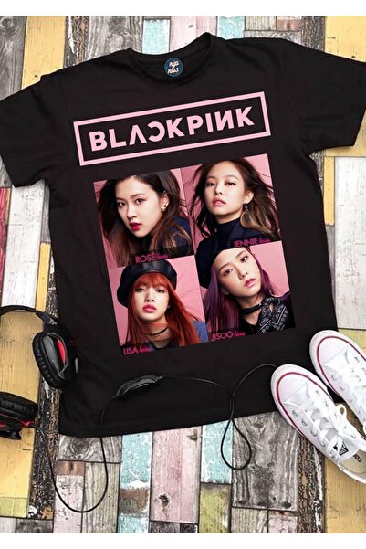 RYO FASHİON BLACK PINK GROUP Παιδικό μπλουζάκι με στάμπα, unisex, μαύρο, κοντ...