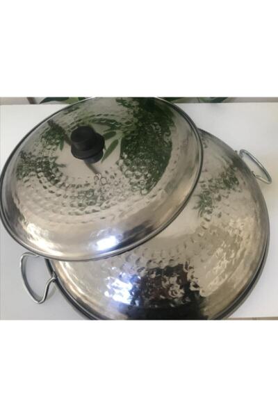 ÜZÜM ÇELİK Kapaklı Saç Kavurma Tavası, Paslanmaz Krom Kavurma Tavası 40 Cm