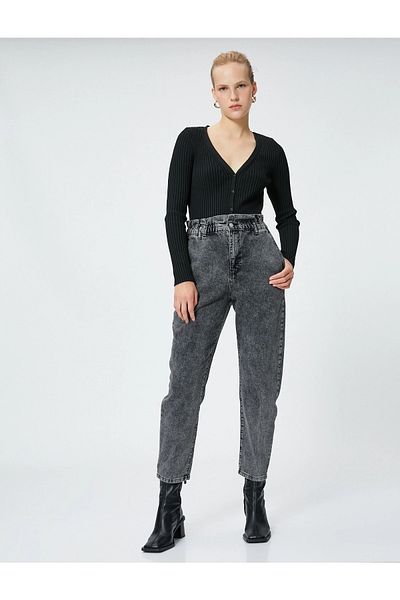 Koton Jeans mit elastischem Bund, hohe Taille – Baggy-Jeans