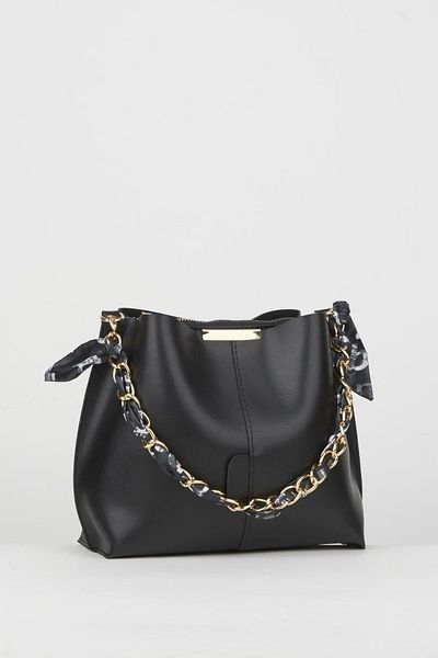 Belinay Soft Leather 3 Compartment Women's Handbag and Shoulder Bag with Scarf and Chain Accessories