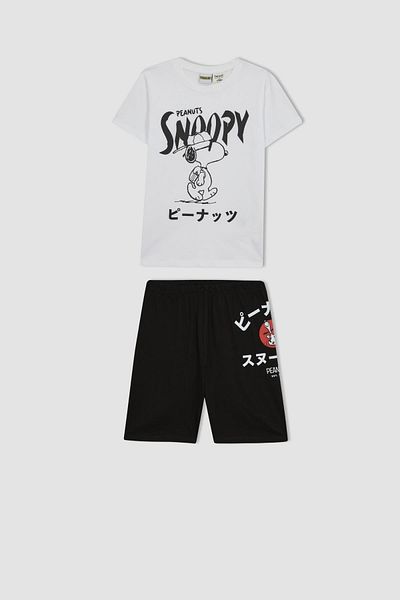DeFacto Set de pijama cu mânecă scurtă Snoopy pentru băiat, cu pantaloni scurți A8608a823sm