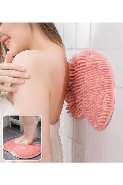 Red Light Suction Cup Bath Brush Massage Pad Back Foot Scrub Washing Washcloth 2 PCS