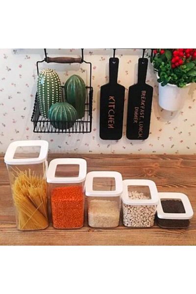 VİP AHMET Square Vacuum Storage Container Set of 5 20 Pieces - Flour - Pulses - Tea - Sugar - Pantry Organization
