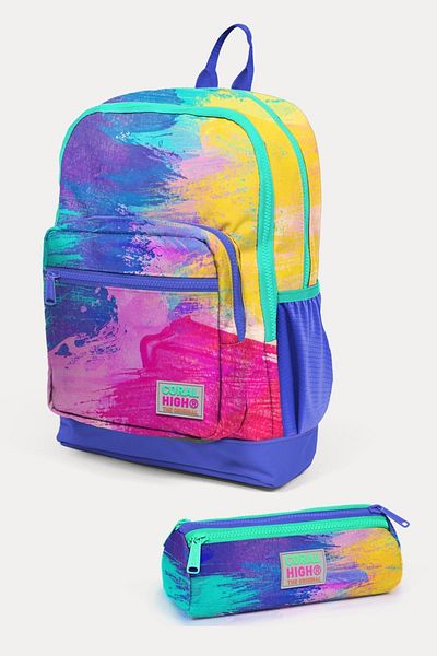 Coral High Set de geanți de școală din 2 bucăți cu model aerograf colorat pentru copii SET0223738