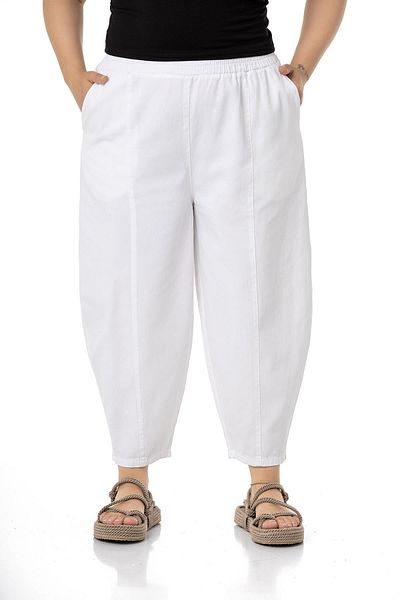 DISENTIS MODEST Plus Size Half Shalwar White Trousers with Elastic Waist