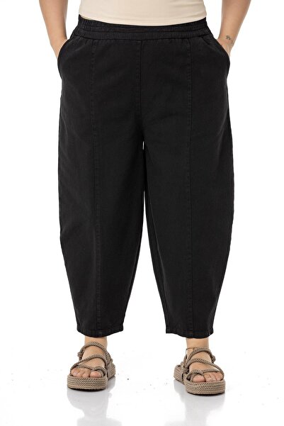 DISENTIS MODEST Pantaloni negri cu jumatate Shalwar de marime plus cu talie e...
