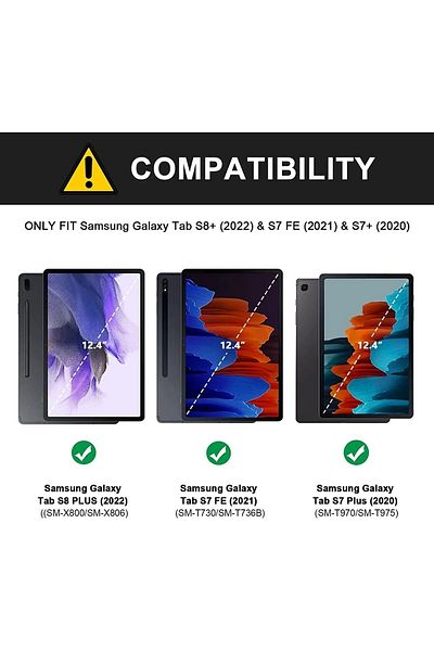 UnDePlus حافظة ذكية لجهاز سامسونج جالاكسي تاب S7 Fe / S7 Plus / S8 Plus مقاس 12.4 بوصة مع مقصورة قلم X800 T730 T970