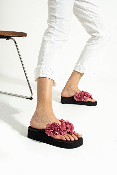 Bermody Mia Platform Gül Kurusu Çiçekli Parmak Arası Acıtmaz Plaj Terliği Fli...