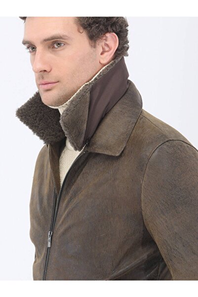 Kip Mink Regular Fit Baby Collar Smart Casual Sheepskin Leather Coat