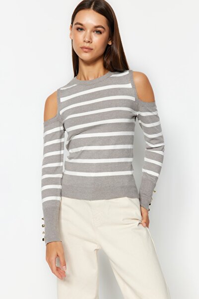 Trendyol Collection Pulover gri din tricotaje din fire premium/speciale TWOAW24KZ00669