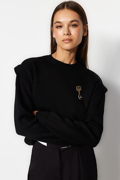 Trendyol Collection Pulover de tricotaj cu detalii cu epoleți negru TWOAW24KZ00641