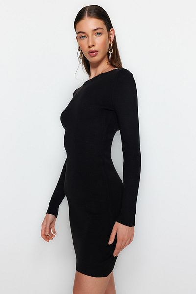 Trendyol Collection Μαύρο Μίνι Πλεκτό Φόρεμα με Λεπτομέρεια Πέρλα Πίσω - TWOAW24EL00089
